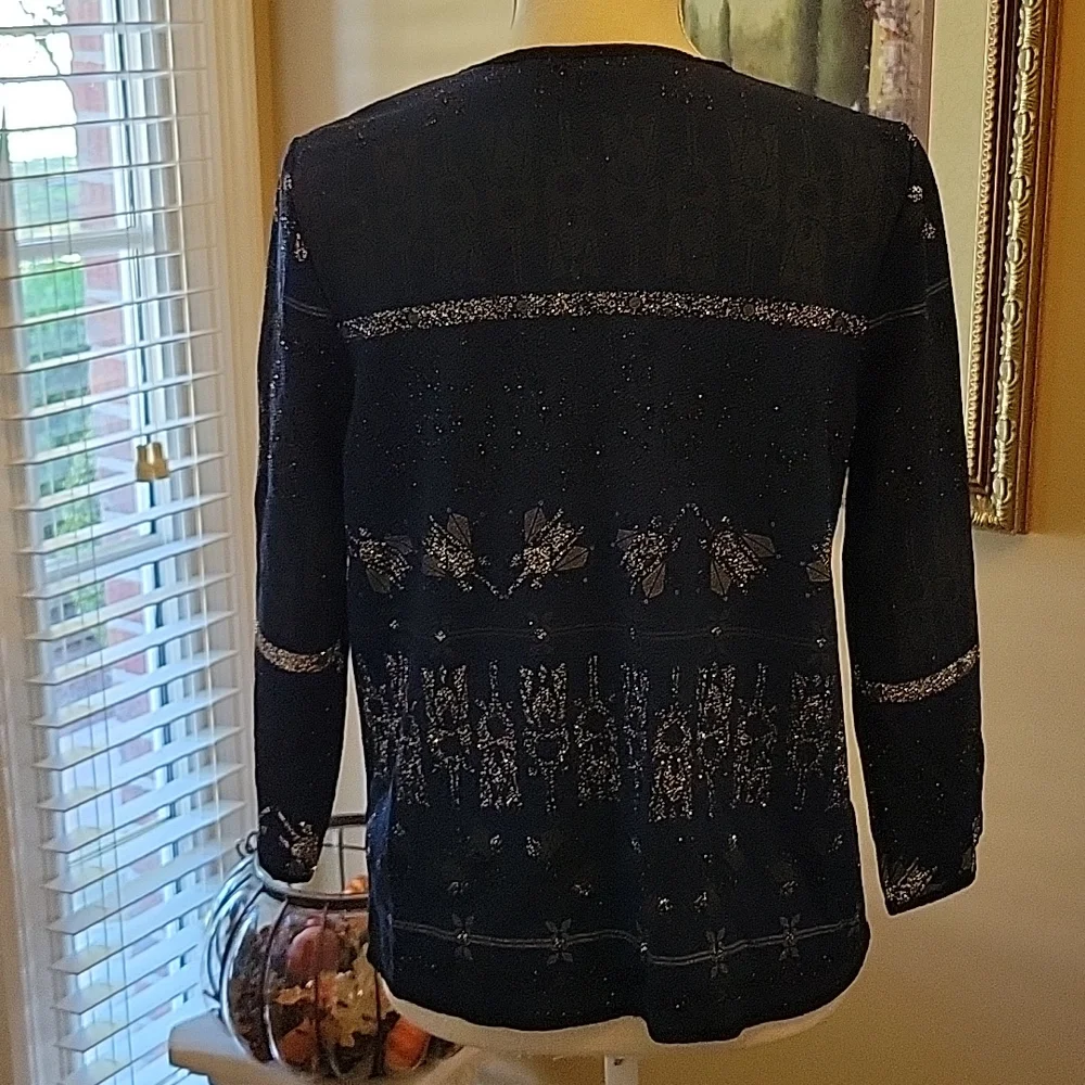 LuLaRoe Elegant royal blue stretch jacket silver sparkle open front Medium New …
